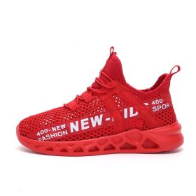 FLARUT Kids Running Shoes Sport Shoes Boys Sneakers Outdoor Light Tenis Basket Footwear Red Black Girl Breathable Soft Shoes (Color: red hollow shoes, size: 2.5)