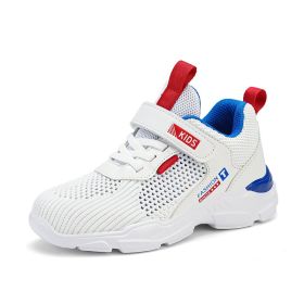 Spring Summer Children Single Mesh Breathable Sports Shoes Boys Light Comfortable Anti-slip Running Shoes Outdoor Tenis Sneakers (Color: White, size: 28)