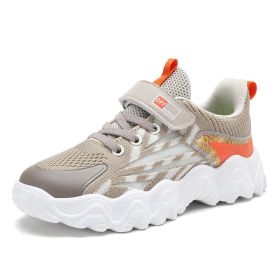 Children's Sneakers Breathable Lightweight Tennis Casual Anti-slippery Running Shoes Boys Outdoor Mesh Jogging Flat Sport Shoes (Color: Khaki, size: 38)