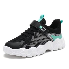 Children's Sneakers Breathable Lightweight Tennis Casual Anti-slippery Running Shoes Boys Outdoor Mesh Jogging Flat Sport Shoes (Color: Black, size: 31)