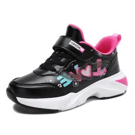 Kids Sport Shoes Waterproof Running Shoes Girls Sneakers Tenis Infantil Pink Breathable Antislip Children Shoes Chaussure Enfant (Color: black girls sneaker, size: 37)