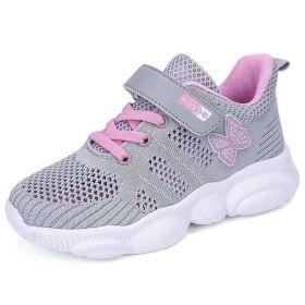 Pink Kids Running Shoes Summer Hollow Butterfly Pattern Sneakers Breathable Mesh Sport Shoes Children Footwear Chaussure Enfant (Color: grey fashion shoes, size: 1)