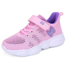 Pink Kids Running Shoes Summer Hollow Butterfly Pattern Sneakers Breathable Mesh Sport Shoes Children Footwear Chaussure Enfant (Color: pink fashion shoes, size: 1)