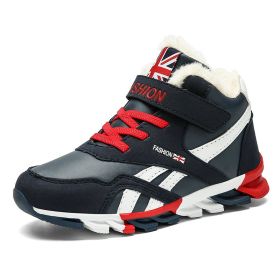 Children's Running Shoes Winter Shoes Leather Kids Shoes Fashion Outdoor Trainer Kids Sport Shoes Boys Sneakers Boy Boots Tenis (Color: Deep blue, size: 33)