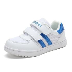 FLARUT Kid Running Shoes White Sneakers Boys Sport Shoes Pu Leather Tenis Infantil Girls Footwear Velcro Casual Chaussure Enfant (Color: white and blue, size: 4.5)