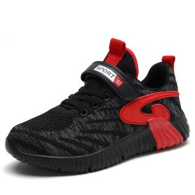 FLARUT Autumn Mesh Running Shoes Kids Sneakers Boys Breathable Casual Anti-slippery Outdoor Child Sport Shoes Trainers Footwear (Color: black red shoes, size: 6)