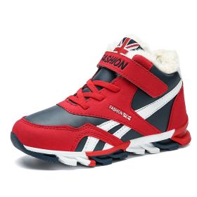Children's Running Shoes Winter Shoes Leather Kids Shoes Fashion Outdoor Trainer Kids Sport Shoes Boys Sneakers Boy Boots Tenis (Color: Red, size: 27)