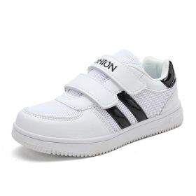 FLARUT Kid Running Shoes White Sneakers Boys Sport Shoes Pu Leather Tenis Infantil Girls Footwear Velcro Casual Chaussure Enfant (Color: white and black, size: 4.5)