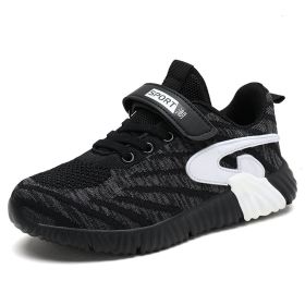FLARUT Autumn Mesh Running Shoes Kids Sneakers Boys Breathable Casual Anti-slippery Outdoor Child Sport Shoes Trainers Footwear (Color: Black white shoes, size: 1.5)