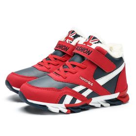 FLARUT Children Sneakers Winter Cotton Sports Shoes Boys Waterproof Non-slip Running Shoes Outdoor Warm Wear Resistant Casual (Color: Red, size: 9)