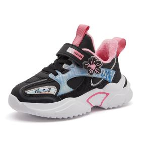 Girl Sneakers Winter Shoes Kids Leather Shoes Fashion Outdoor Boys Running Shoes Comfortable Children Sport Shoes Boots Tennis (Color: Black, size: 32)