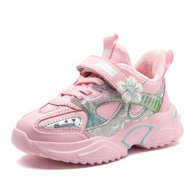Girl Sneakers Winter Shoes Kids Leather Shoes Fashion Outdoor Boys Running Shoes Comfortable Children Sport Shoes Boots Tennis (Color: Pink, size: 26)