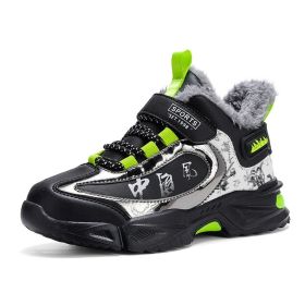 FLARUT Children Winter Running Shoes Snow Sports Shoes Single Cotton Shoes Kids's Sneakers Fashion Trekking Hiking Shoes (Color: Green Plus Velvet, size: 35)