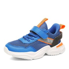 Kids Breathable Hollow Out Single Mesh Sneakers Outdoor Flat Fashion Casual Running Shoes Boy Girl Campus Anti-Slip Sport Shoe (Color: Blue, size: 35)