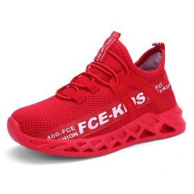 FLARUT Kids Running Shoes Sport Shoes Boys Sneakers Outdoor Light Tenis Basket Footwear Red Black Girl Breathable Soft Shoes (Color: red boys sneakers, size: 4.5)