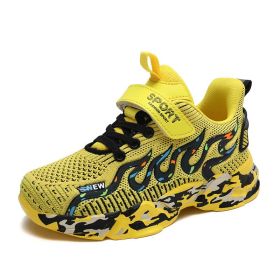 Children Sport Shoes Girls Running Shoes Kids Breathable Mesh Shoes For Girls Sneakers Outdoor Antislip Tenis Infantil Velcro (Color: YELLOW, size: 3)