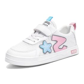 New Children Running Shoes For Girls Low Top Mesh Shoes Casual Breathable Kids White Shoes Pearl Soft Sneaker Tenis Infantil (Color: White, size: 25)