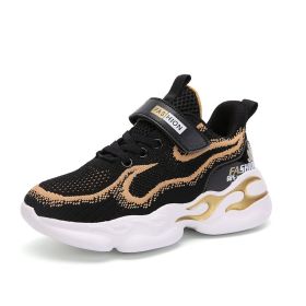 Sports Running Shoes Kids Girls Sneakers Teenager Trainers Breathable Casual Outdoor Tennis Shoes Girl Black Pink Big Size 37-38 (Color: Gold kids shoes, size: 4)