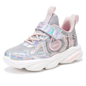 Children Casual Sport Shoes Fashion Breathable Non-Slip Kids Sneakers For Girls Lightweight Running Shoes Winter Walking Shoes (Color: Silver, size: 34)
