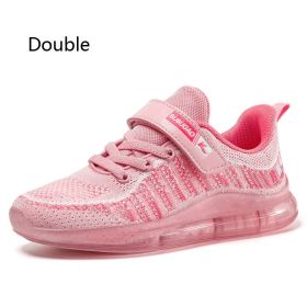 FLARUT Kids Running Shoes Boys Basket Sneakers Autumn Trainers Velcro Breathable Child Walking Shoes Black Men Air Cushion Shoe (Color: pink double net, size: 13)