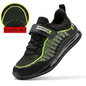 FLARUT Kids Running Shoes Boys Basket Sneakers Autumn Trainers Velcro Breathable Child Walking Shoes Black Men Air Cushion Shoe (Color: green double net, size: 4.5)