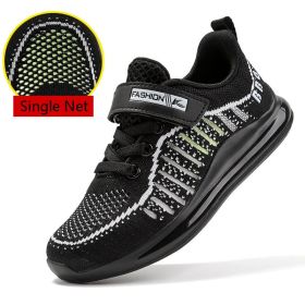 FLARUT Kids Running Shoes Boys Basket Sneakers Autumn Trainers Velcro Breathable Child Walking Shoes Black Men Air Cushion Shoe (Color: black single net, size: 4.5)