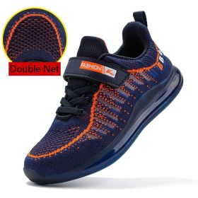FLARUT Kids Running Shoes Boys Basket Sneakers Autumn Trainers Velcro Breathable Child Walking Shoes Black Men Air Cushion Shoe (Color: blue double net, size: 10)