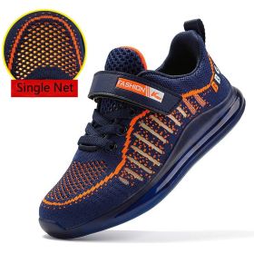 FLARUT Kids Running Shoes Boys Basket Sneakers Autumn Trainers Velcro Breathable Child Walking Shoes Black Men Air Cushion Shoe (Color: blue single net, size: 3)