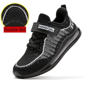 FLARUT Kids Running Shoes Boys Basket Sneakers Autumn Trainers Velcro Breathable Child Walking Shoes Black Men Air Cushion Shoe (Color: black double net, size: 4.5)