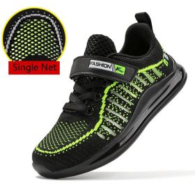 FLARUT Kids Running Shoes Boys Basket Sneakers Autumn Trainers Velcro Breathable Child Walking Shoes Black Men Air Cushion Shoe (Color: green single net, size: 12.5)