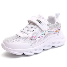 Fashion Kids Sneakers Girls Running Shoes Breathable Hollow Net Sport Shoes Slip-on Children Casual Shoes Light Tenis Infantil (Color: white shoes 27-37, size: 1.5)