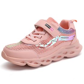 Fashion Kids Sneakers Girls Running Shoes Breathable Hollow Net Sport Shoes Slip-on Children Casual Shoes Light Tenis Infantil (Color: Orange shoes 27-37, size: 13)