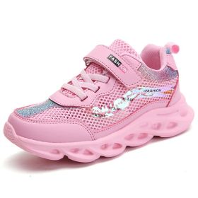Fashion Kids Sneakers Girls Running Shoes Breathable Hollow Net Sport Shoes Slip-on Children Casual Shoes Light Tenis Infantil (Color: pink shoes 27-37, size: 3)