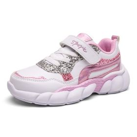 Fashion Kids Sneakers Girls Running Shoes Breathable Hollow Net Sport Shoes Slip-on Children Casual Shoes Light Tenis Infantil (Color: pink shoes 28-37, size: 9)