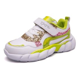 Fashion Kids Sneakers Girls Running Shoes Breathable Hollow Net Sport Shoes Slip-on Children Casual Shoes Light Tenis Infantil (Color: green shoes 28-37, size: 9)