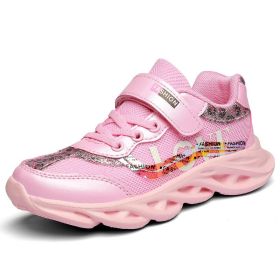 Kids Sneakers Girls' Lightweight Shoes Running Sport Shoes Boys Fashion Casual Walking Shoes Children Pu Leather Tenis Sneakers (Color: Pink, size: 34)