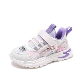 Kids Sneakers Children Shoes Waterproof Running Shoes Non-slip Mesh Trainers Sport Shoes Pink Girls Chaussure Enfant Tenis Shoe (Color: Purple Mesh, size: 1)