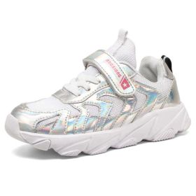 Brand Kids Running Shoes Summer Sneakers Girls Breathable Mesh Sport Shoes Sequins Children Shoes Non-slip Soft Chaussure Enfant (Color: white girls shoes, size: 1.5)