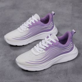Fashion Sneakers Women Summer Breathable Mesh Fabric Shoes Woman Flat Shoes Casual Luxury Lace Up Running Shoes Zapatos Hombre (Color: White purple, size: 38)