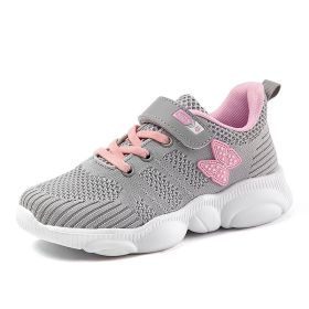 Children Sports Tennis Shoes Kids Beautiful Sneakers Girls Shoes Butterfly Pattern Princess Shoes Girls Cute Running Trainers (Color: GRAY, size: 1)