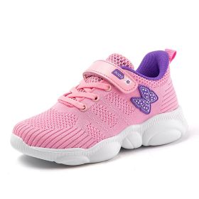 Children Sports Tennis Shoes Kids Beautiful Sneakers Girls Shoes Butterfly Pattern Princess Shoes Girls Cute Running Trainers (Color: Pink, size: 4)