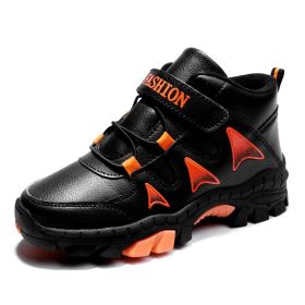Boys Sneakers Winter Tenis Shoes Kids Leather Shoes Fashion Outdoor Kids Running Shoes Comfortable Children Sport Shoe Boots (Color: Black orange, size: 37)