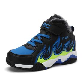 Boys Sneakers Winter Shoes Kids Cotton Shoes Fashion Sport Shoe Fur Warm Outdoor Trainer Kids Running Shoes Children Boots Tenis (Color: Blue, size: 7)