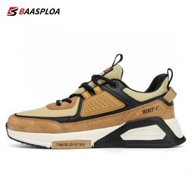 Baasploa Men Casual Waterproof Running Shoes Fashion Leather Skateboard Shoes Non-slip Wear-resistant Male Sport Shoes 2022 New (Color: 113511-HZ, size: 42)