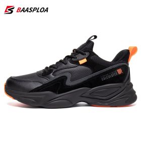 Baasploa 2022 New Men Lightweight Running Shoes Comfortable Casual Walking Shoes Non-Slip Male Leather Sneakers Vulcanized Shoes (Color: Black, size: 42)