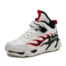 Winter Kids Running Shoes Anti-Skid Sports Shoe Outdoor Warm Plus Fur Sneakers Light Soft Flat Children's Shoe Hiking Waterproof (Color: White Running Shoes, size: 13)