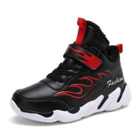 Winter Kids Running Shoes Anti-Skid Sports Shoe Outdoor Warm Plus Fur Sneakers Light Soft Flat Children's Shoe Hiking Waterproof (Color: Black Running Shoes, size: 11.5)