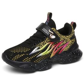 Big Children Running Shoes Boys Sneakers Spring Autumn Breathable Shoes Kids Sport Shoes Light Outdoor Hollow Sole Tenis Shoes (Color: yellow shoes, size: 35)