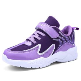 Size 29-36 Kids Running Shoes Boys Sneakers Breathable Leather Anti-Slippery Comfortable Casual Footwear Child Light Sport Shoe (Color: Purple, size: 4)