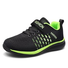 Boys Sneakers Big Children Shoes Lightweight Outdoor Kids Sport Running Shoes Hollow Sole Tenis Infantil Antislip Soft Gym Shoes (Color: black green shoes, size: 7)